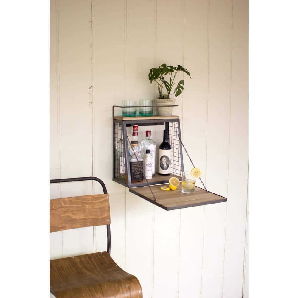 Compact Wall-Mounted Bar with Fold-Down Shelf in Soft White