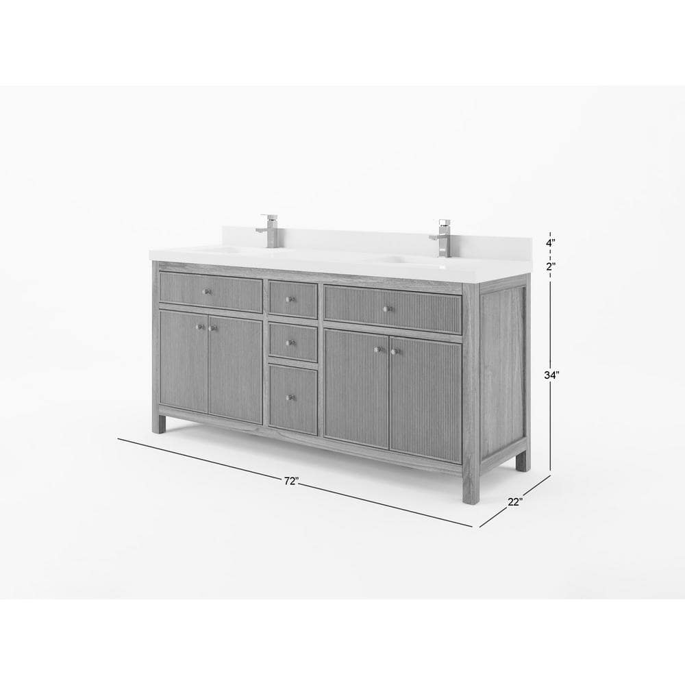 Sonoma Teak 72'' Double Sink Bathroom Vanity with Gray Quartz Top