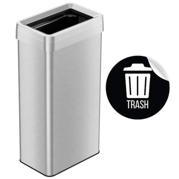 21 Gal. Stainless Steel Rectangular Metal Household Trash Can with Trash Sticker, Open Top, and Dual Odor Filters