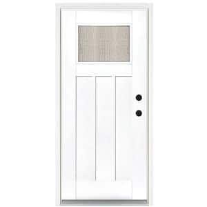36 in. x 80 in. Smooth White Left-Hand Inswing Water Wave Craftsman Finished Fiberglass Prehung Front Door