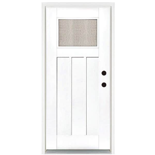 null 36 in. x 80 in. Smooth White Left-Hand Inswing Water Wave Craftsman Finished Fiberglass Prehung Front Door