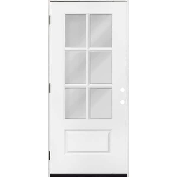 Legacy 36 in. x 80 in. RHOS 3/4 Lite 6L SDL Clear Glass Primed Unfinished Fiberglass Prehung Front Door w/QS_4-9/16"Jamb