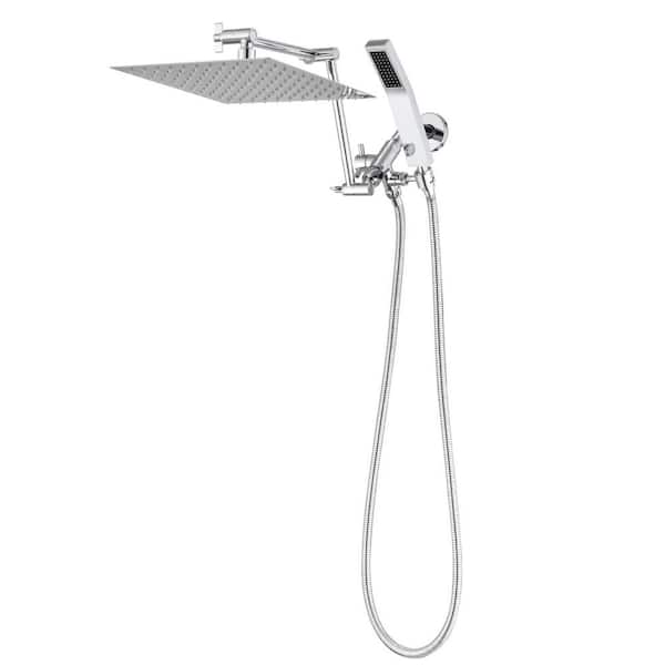 YASINU 2-Spray 10 in. Wall Mount Dual Shower Head Fixed and Handheld Shower Head 1.5GPM in Chrome