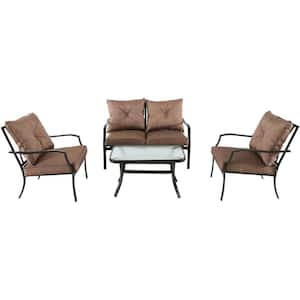 Crawford 4-Piece Steel Patio Seating Set with Tan Cushions