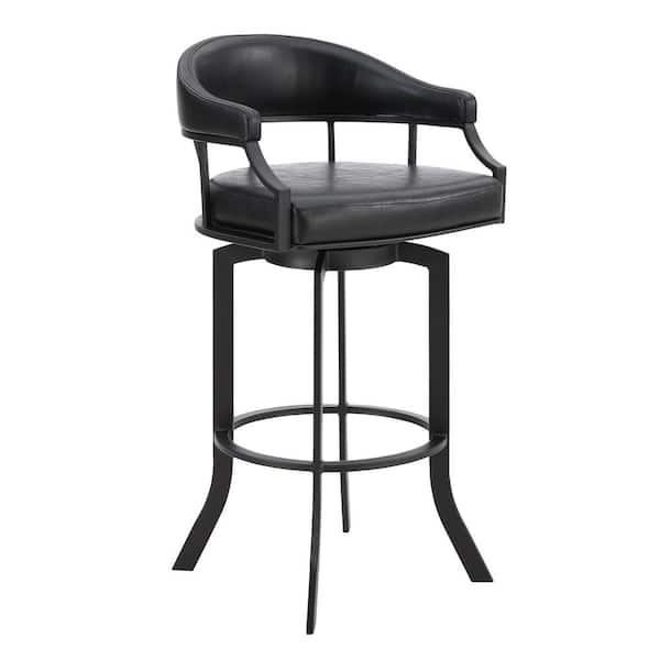 Armen Living Edy Swivel 26 in. Black Powder Coated and Black Faux Leather Metal Bar Stool