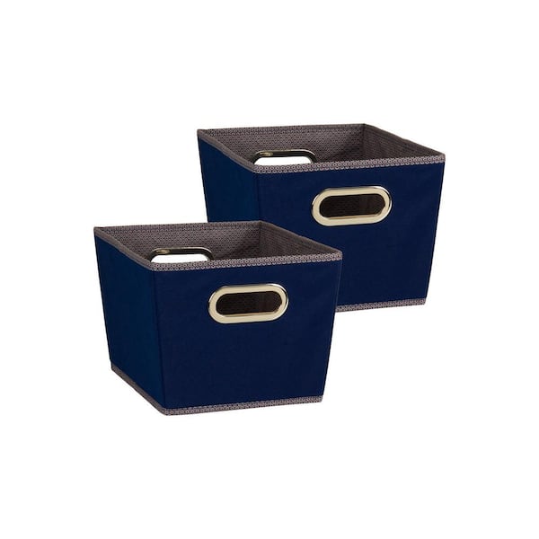 HOUSEHOLD ESSENTIALS 2-Gal. Tapered Storage Bin in Navy with Grommet Handles (2-Pack)