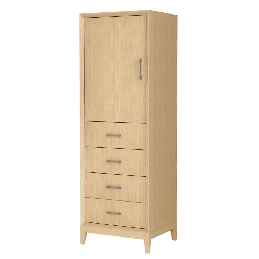 Janna 23.75 in. W x 20 in. D 71.25 in. H Beige Freestanding Linen Cabinet with Hardware in White Oak