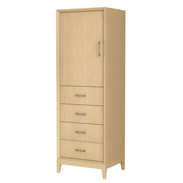 Janna 23.75 in. W x 20 in. D 71.25 in. H Beige Freestanding Linen Cabinet with Hardware in White Oak