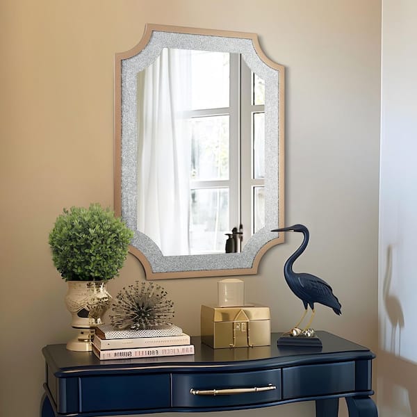 33.9 in. W x 47 in. H Gold Luxury Wall Mirror with Inset Corner Faux Crushed Diamond Frame Decorative Glam Mirror