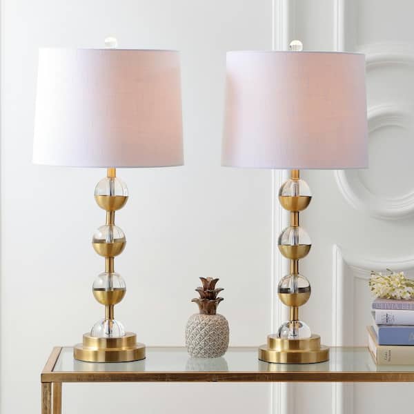 JONATHAN Y Avery 27.5 in. Clear/Brass Gold Crystal Table Lamp (Set