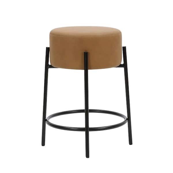 Isaac 24 in. Modern Counter Height Bar Stool with Padded Faux Leather Seat, Light Brown/Black