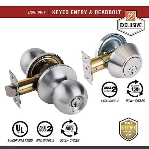 Light Duty Commercial ANSI Grade 2 Entry Knob and Deadbolt UL 3-Hour Fire, Keyed Alike Satin Chrome