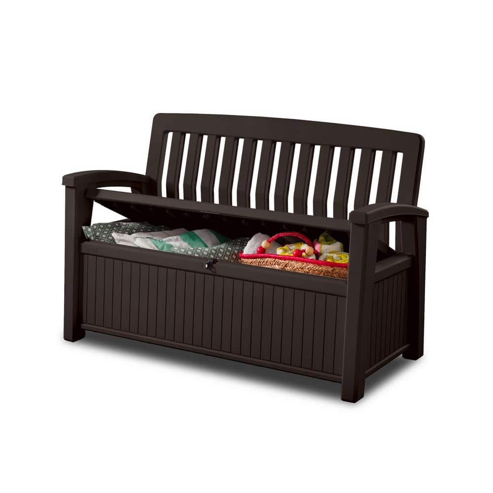 Brown Resin Outdoor Patio Storage Bench with 60 Gallon Capacity