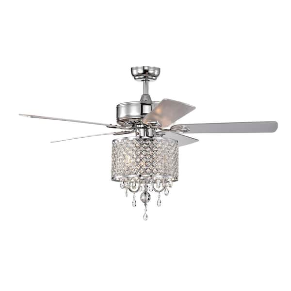 Staykiwi 52 in. Indoor Chrome Crystal Ceiling Fan with 3-Speed Hand Pull Chain and Dual Finish Blades (Bulbs Not Included)