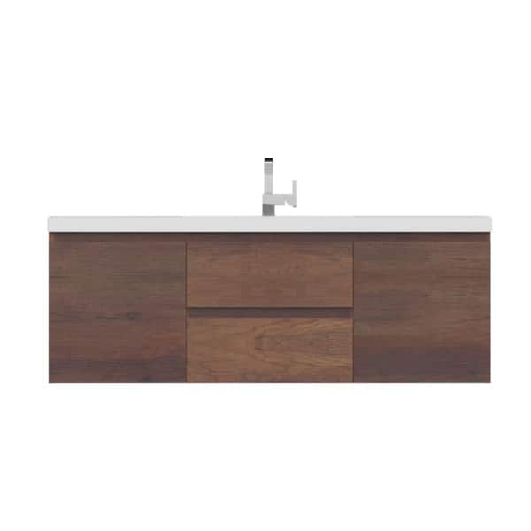 Alya Bath Paterno 60 in. W x 19 in. D Single Wall Mount Bath Vanity in Rosewood with Acrylic Vanity Top in White with White Basin