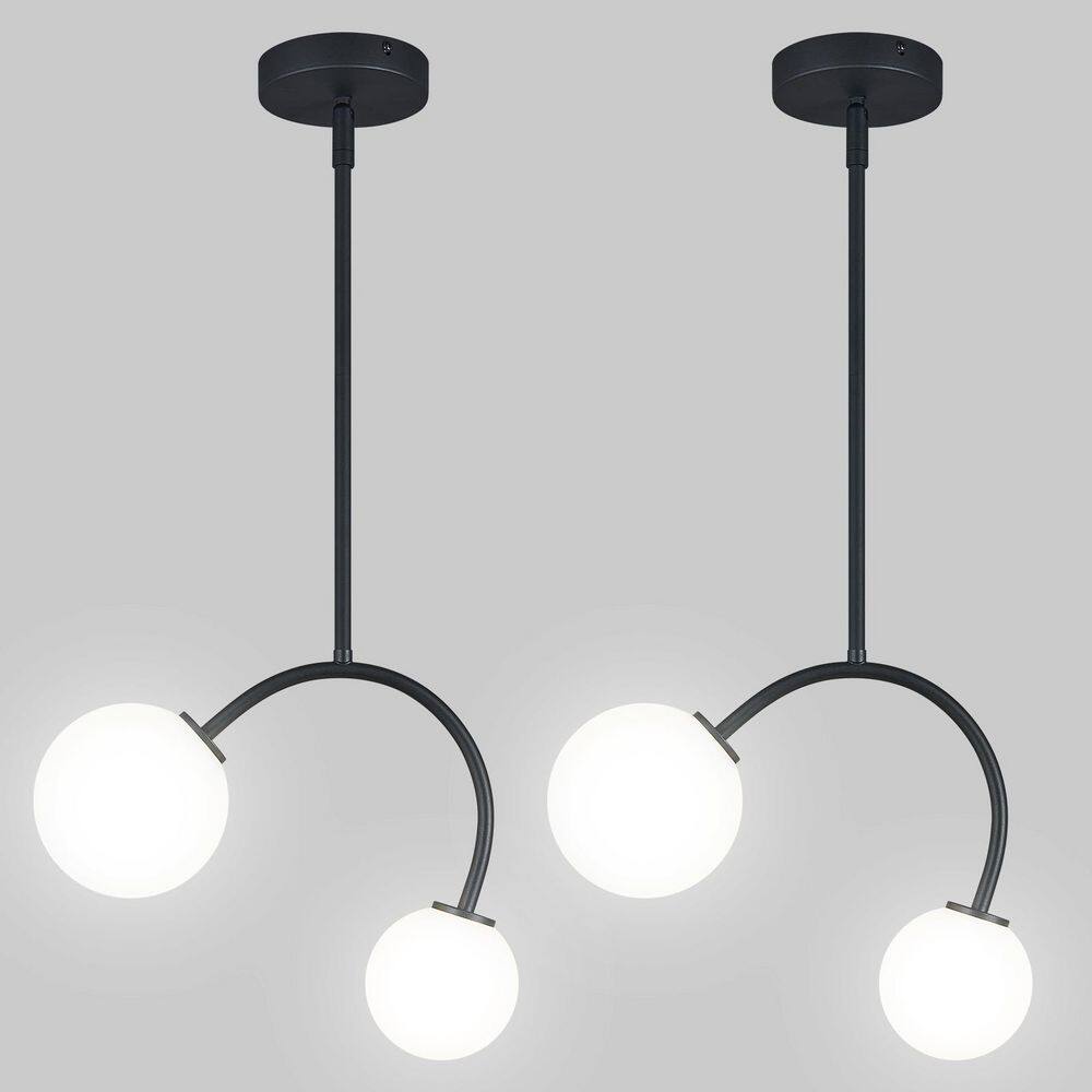 Home Light 24-Watt 2 Lights Black Modern Pendant Light With Milk Glass Shade, No Bulbs Included, 2Pack price history on PriceWatchPro