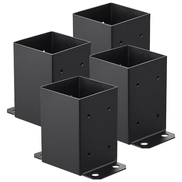 Unbranded 4 in. x 4 in. Black Heavy Duty Metal Posts Base end for Fence Deck Railing Support (4-pack)