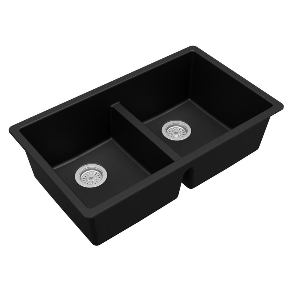 Black Quartz 32'' Double Bowl Undermount Kitchen Sink