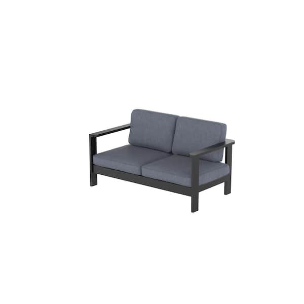 Home Decorators Collection Aluminum Outdoor Loveseat with CushionGuard Plus Charcoal Cushions