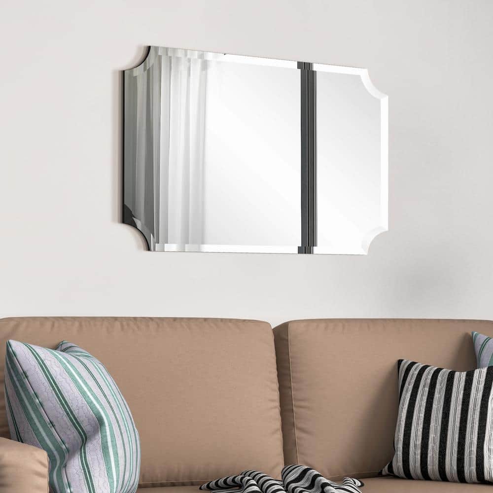 Elegant Frameless Scalloped 24x36 Rectangular Wall Mirror