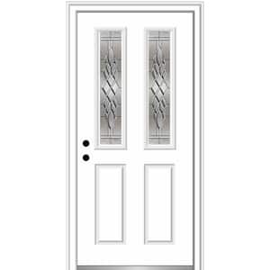 36 in. x 80 in. Grace Right-Hand Inswing 2-Lite Decorative Primed Fiberglass Prehung Front Door on 6-9/16 in. Frame