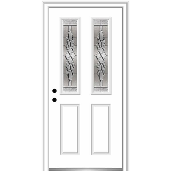 MMI Door 32 in. x 80 in. Grace Right-Hand Inswing 2-Lite Decorative 2-Panel Primed Steel Prehung Front Door, 4-9/16 in. Frame