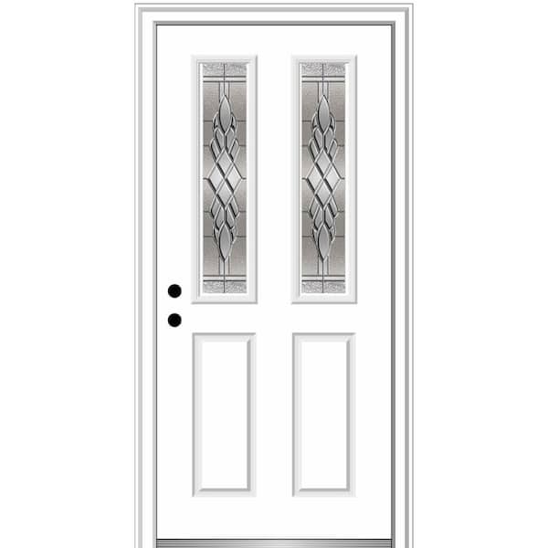 MMI Door 36 in. x 80 in. Grace Right-Hand Inswing 2-Lite Decorative 2-Panel Primed Steel Prehung Front Door, 4-9/16 in. Frame