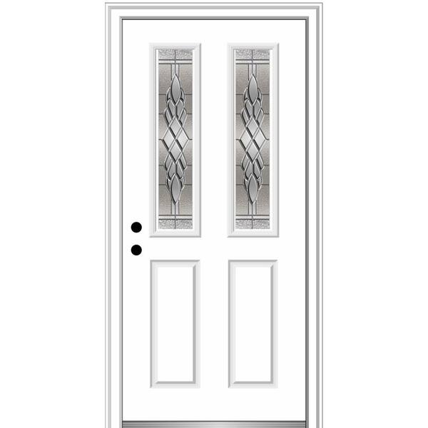 MMI Door 30 in. x 80 in. Grace Right-Hand Inswing 2-Lite Decorative 2-Panel Primed Steel Prehung Front Door on 6-9/16 in. Frame