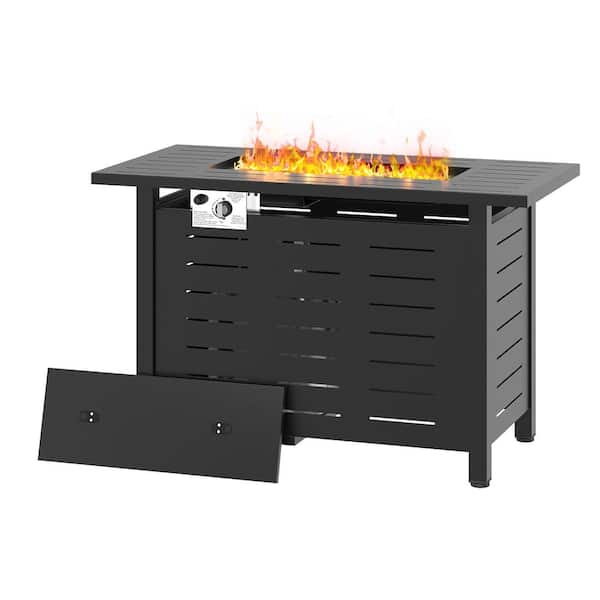 Black 40 in. Outdoor Metal Rectangular Propane Gas Fire Pit Table with Cover