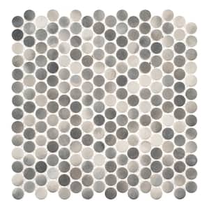 Pixie Char Gray/Dark Gray 12-1/8 in. x 12-1/8 in. Penny Round Smooth Glass Mosaic Tile (5.1 sq. ft./Case)
