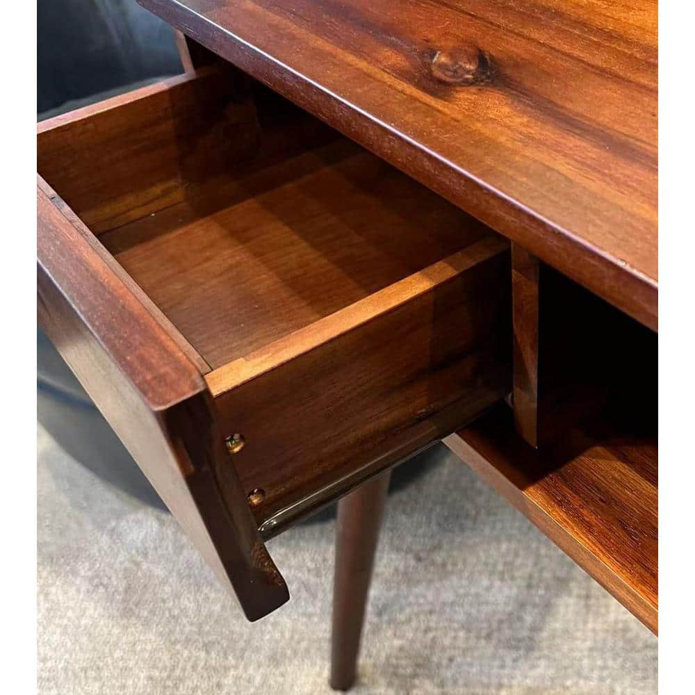 Mahogany Acacia Wood Desk with Charging Station and Drawers