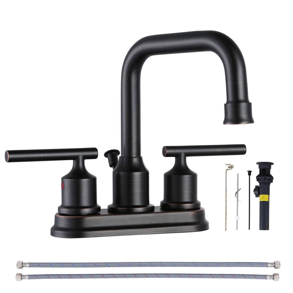 4 in. Centerset Double-Handle High Arc Bathroom Faucet with Drain Kit Included in Oil Rubbed Bronze price history on PriceWatchPro