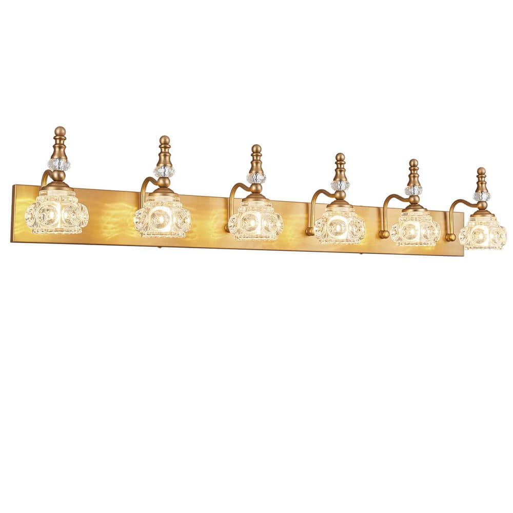 "Home Lighting Fixture Width 43.30"" In. "" 6-light Brass Modern Glass Crystal Vanity Light-Vintage For Bathroom(JW-493)" price history on PriceWatchPro