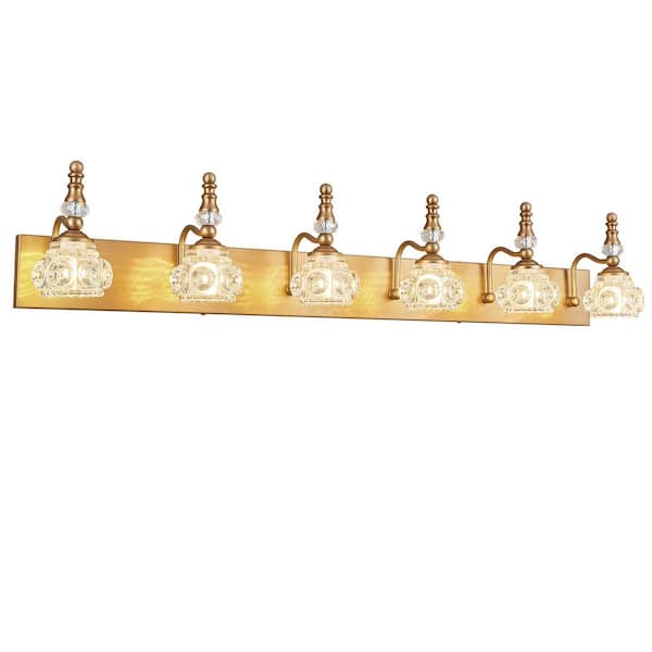 Home Lighting Fixture Width 43.30" In. " 6-light Brass Modern Glass Crystal Vanity Light-Vintage For Bathroom(JW-493)