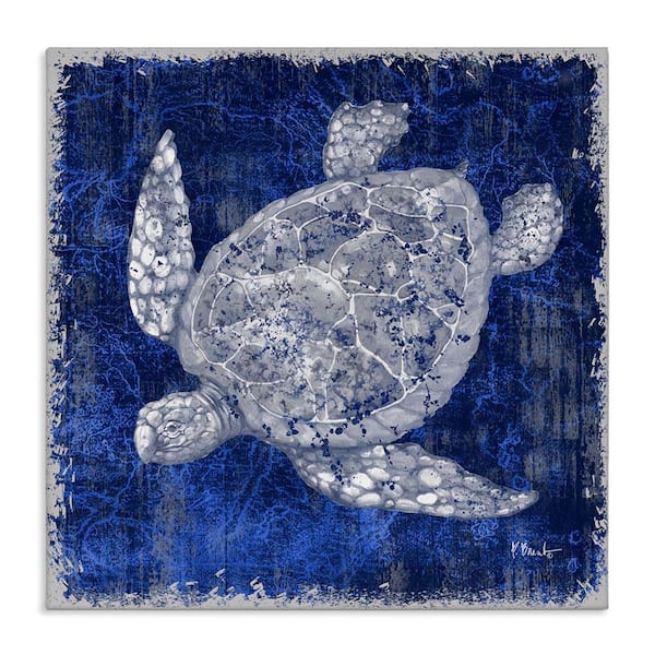 Rustic Indigo Turtle by Paul Brent Unframed Coastal Graphic Art Print 17 in. x 17 in.