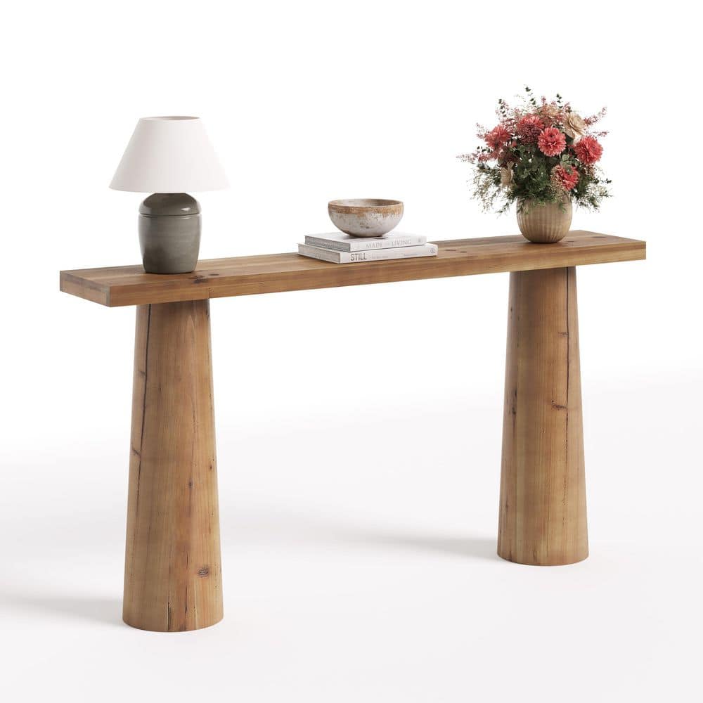 BYBLIGHT Turrella 63 in. Brown Sofa Table Rectangle Solid Wood Console ...