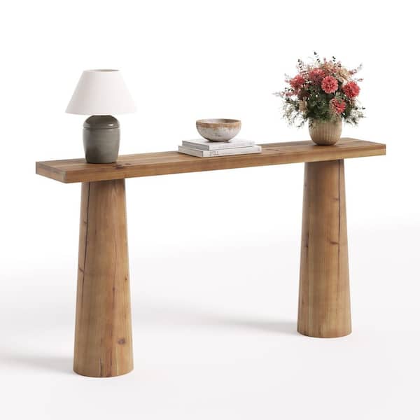 BYBLIGHT Turrella 63 in. Brown Sofa Table Rectangle Solid Wood Console ...