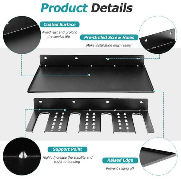 2 in. H x 17 in. W x 8.5 in. D Carbon Steel Power Tool Organizer 4-Slot  Drill Holder Wall Mounted Storage Rack