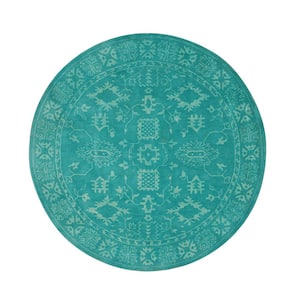 Green 8 ft. Hand-Tufted Wool Traditional Overdyed Rug Round Area Rug