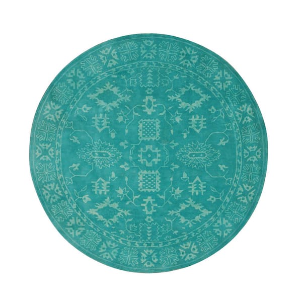 EORC Green 8 ft. Hand-Tufted Wool Traditional Overdyed Rug Round Area Rug