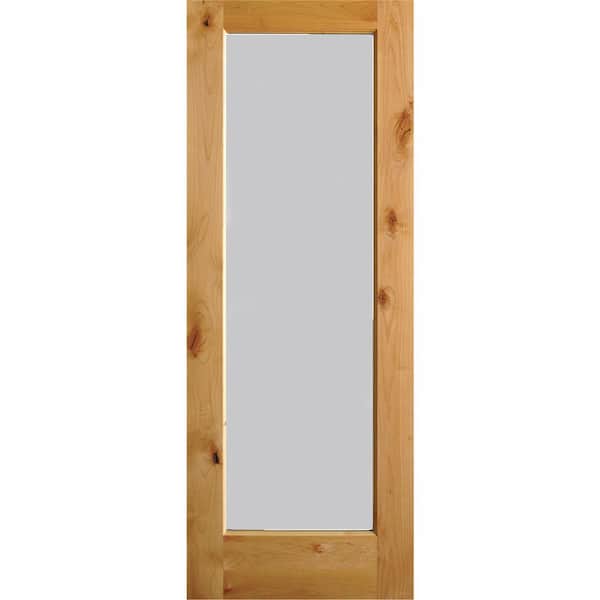 Krosswood Doors 32 in. x 96 in. Rustic Knotty Alder Wood Satin Etch Full-Lite Clear Stain Right Hand Inswing Single Prehung Front Door