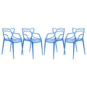 Milan Blue Modern Plastic Wire Design Arm Chair Set of 4