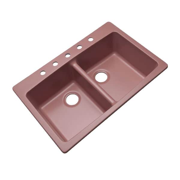 Mont Blanc Waterbrook Dual Mount Composite Granite 33 in. 5-Hole Double Bowl Kitchen Sink in Coral Rose