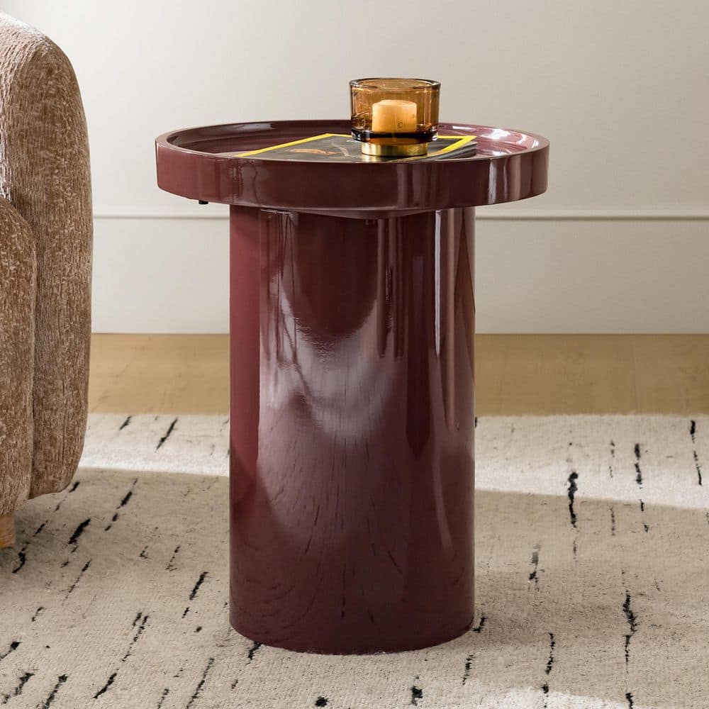 JAYDEN CREATION Xanthe 15.75 in. Wine Round Wood End Table with