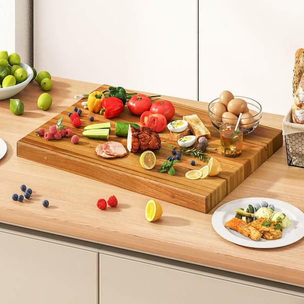 Extra Large 24 in. x 18 in. Rectangular Teak Wood Cutting Board Reversible Cutting Board with Handle