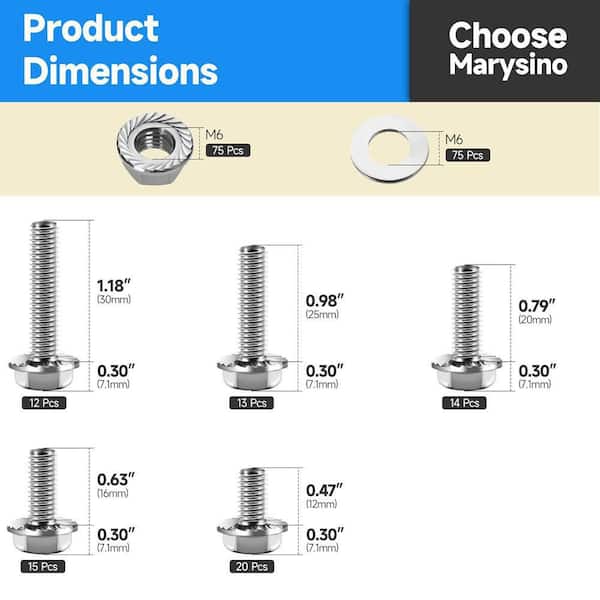 224-piece M6 Flanged Hex Head Bolt Kit with Washers, M6 Metric Bolt Assortment, 304 Stainless Steel Bolts and Nuts Kit