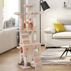 Sturdy Beige Cat Tree Tower Condo Flannel Covered