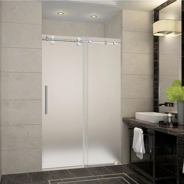 oneerlijk Markeer Soedan Aston Langham 44 in. to 48 in. x 75 in. Completely Frameless Sliding Shower  Door with Frosted Glass in Chrome SDR978F-CH-48-10 - The Home Depot