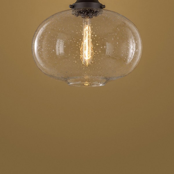 Avery 14.5 in. 1-Light Olde Bronze Hallway Vintage Industrial Semi-Flush Mount Ceiling Light with Clear Seeded Glass