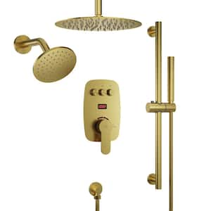 Digital Display 3-Function Single Handle 3-Spray Dual Shower Faucet 2.5 GPM with High Pressure in Brushed Gold